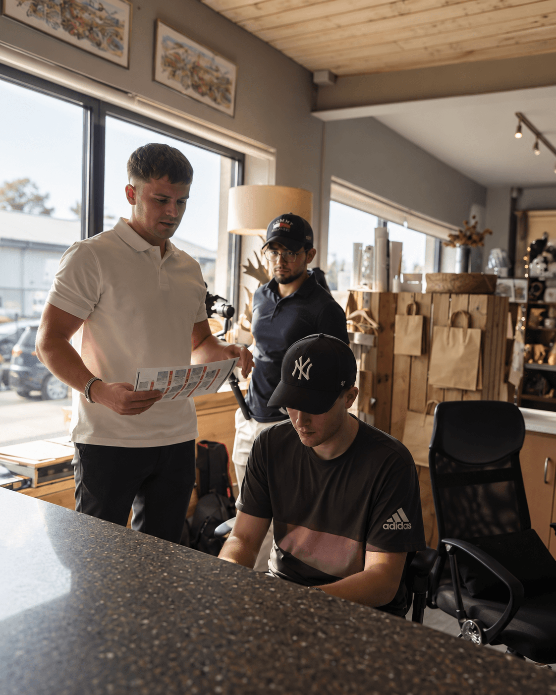 BCreative team reviewing creative work during a client shoot